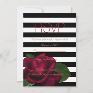 Convite de Casamento Rosa Vermelha e Listra Preta