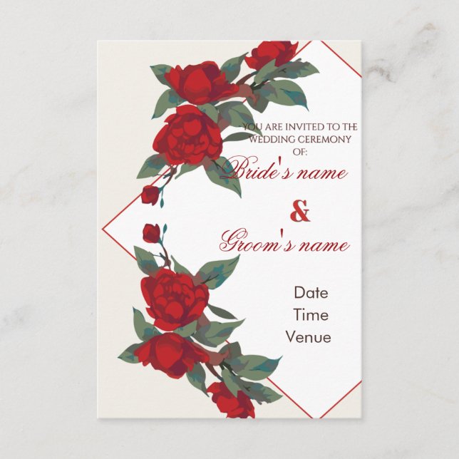 Convite de Casamento Rosa Vermelha Geométrica Româ (Frente)