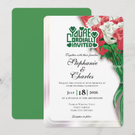 Convite de Casamento Rosa Vermelha - Letreiro Verd
