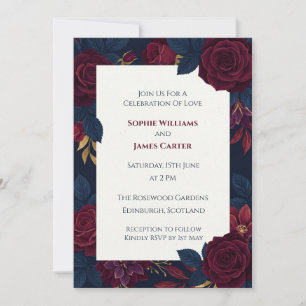 Convite de Casamento Rosa Vermelho Escuro