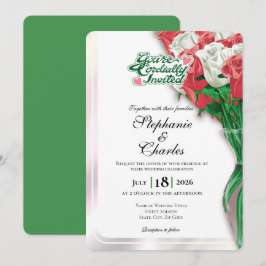 Convite de Casamento Rosa Vermelho - Letras Verdes