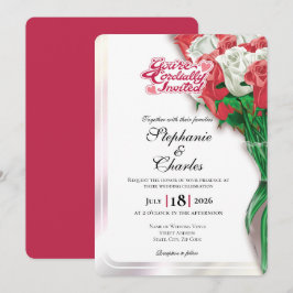 Convite de Casamento Rosa Vermelho - Letras Vermel