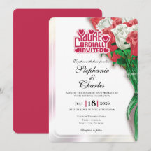 Convite de Casamento Rosa Vermelho - Letreiro Verm