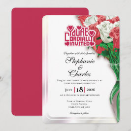 Convite de Casamento Rosa Vermelho - Letreiro Verm