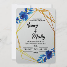 Convite de Casamento Rosas Azuis Alegres