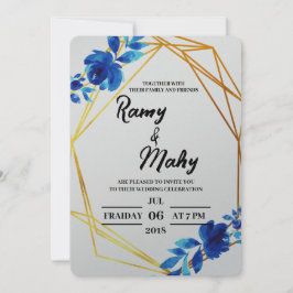 Convite de Casamento Rosas Azuis Alegres