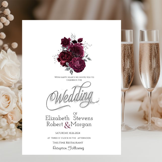 Convite de Casamento Rosas Borgonha (Criador carregado)