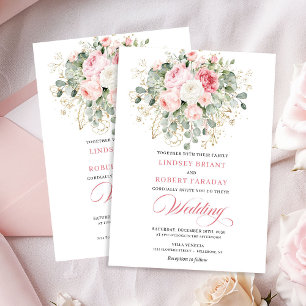 Convite de Casamento Rosas Botânicas Beijo Ouro