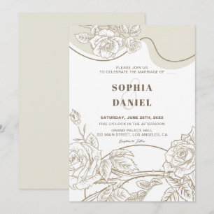 Convite de Casamento Rosas Brancas e Bege