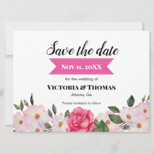 Convite de Casamento Rosas Cor-de-Rosa em Aquarela