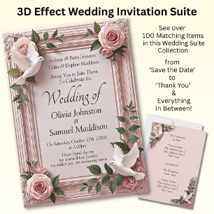 Convite de Casamento Rosas Cor-de-Rosa & Pombas Ca