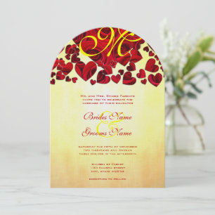 Convite de Casamento Rosas Coração Amarelo e Verme