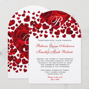 Convite de Casamento Rosas Coração Vermelho