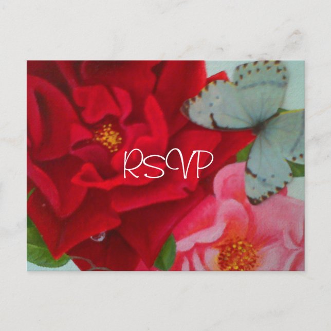 Convite de Casamento Rosas e Borboleta com Foto pa (Frente)