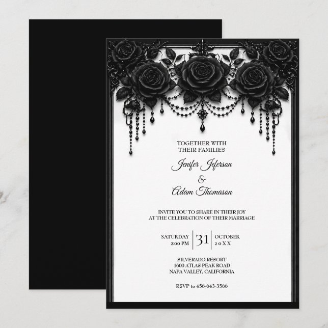 Convite de casamento Rosas pretas (Frente/Verso)