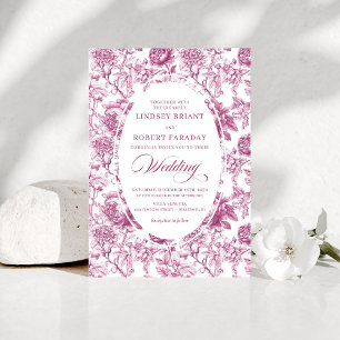 Convite de Casamento Rosas Toile Rosa Romântico
