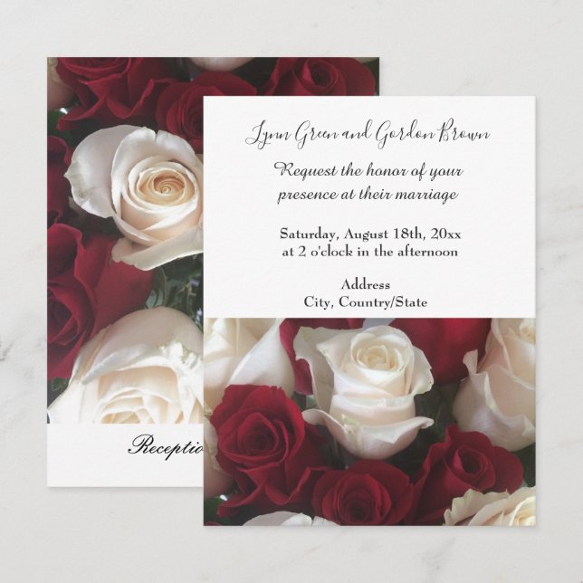 Convite de Casamento Rosas Vermelhas e Brancas (Frente/Verso)