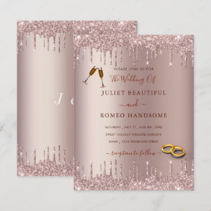 Convite de Casamento Rose Gold Blush Sparkle Drips