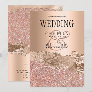 Convite de Casamento Rose Gold Modern Glamor