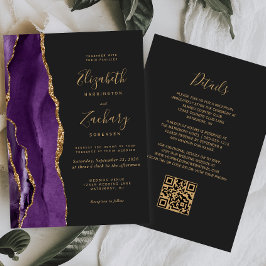 Convite de Casamento Roxo Ágata Dourada Escuro com