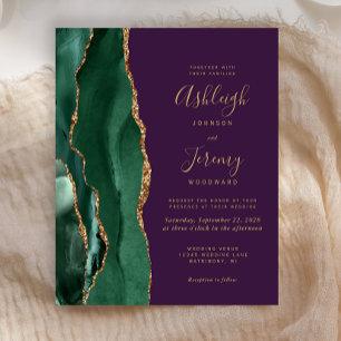 Convite de Casamento Roxo Ágata Esmeralda Verde Or