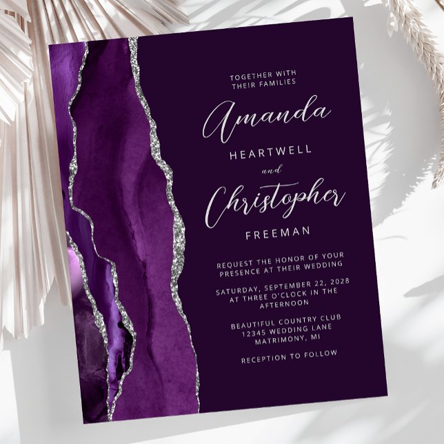 Convite de Casamento Roxo Ágata Orçamento Prata Am (Criador carregado)