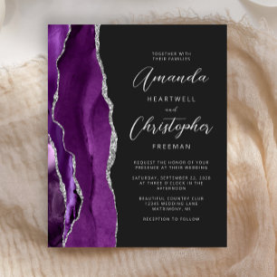 Convite de Casamento Roxo Ágata Prata Escuro Orçam