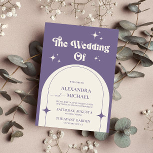 Convite de Casamento Roxo Arco Retro Minimalista
