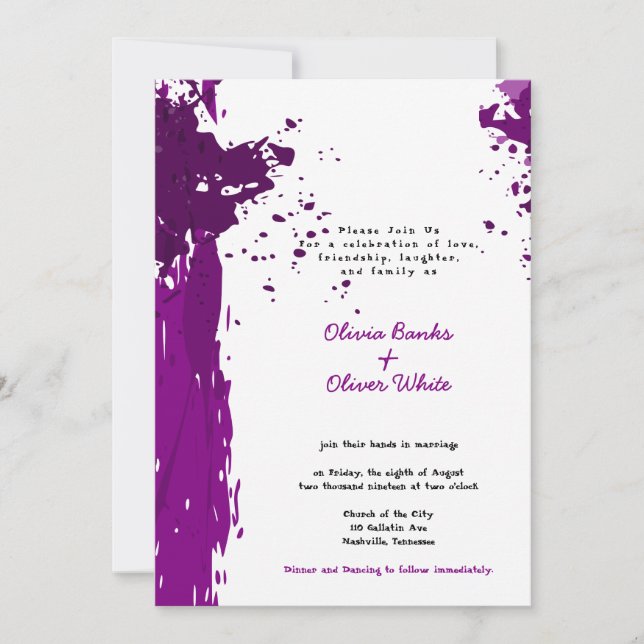 Convite de Casamento Roxo com Tinta Criativa Espal (Frente)