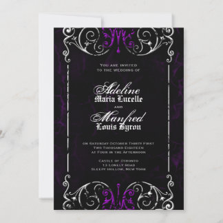 Convite de casamento Roxo de Halloween vitoriano g