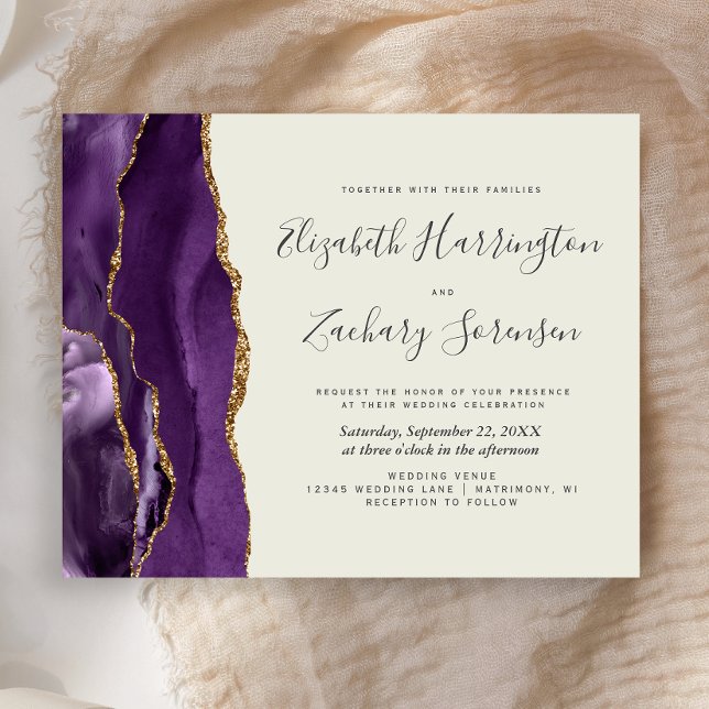 Convite de Casamento Roxo Dourado Ágata Marfim Orç (Criador carregado)