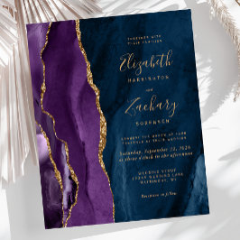 Convite de Casamento Roxo Dourado Azul Marinho Ága