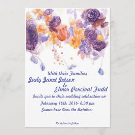 Convite de casamento roxo e alaranjado