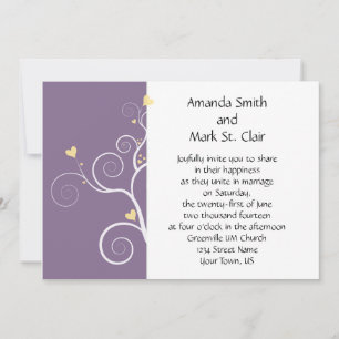 Convite de Casamento Roxo e Amarelo Modern Hearts