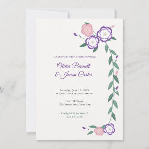Convite de Casamento Roxo e Branco Lisianthus