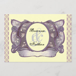Convite de Casamento Roxo e Creme Ornamentado Anti