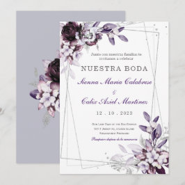 Convite de Casamento Roxo e Lavanda Prateada