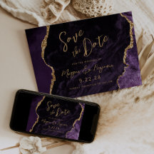 Convite de casamento roxo em ágata com data a salv
