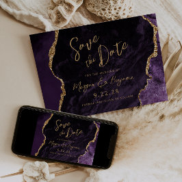 Convite de casamento roxo em ágata com data a salv