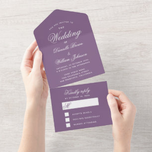 Convite de Casamento Roxo Empoeirado & RSVP Desmon