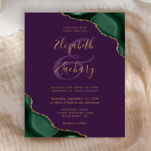 Convite de Casamento Roxo Esmeralda com Cantos de