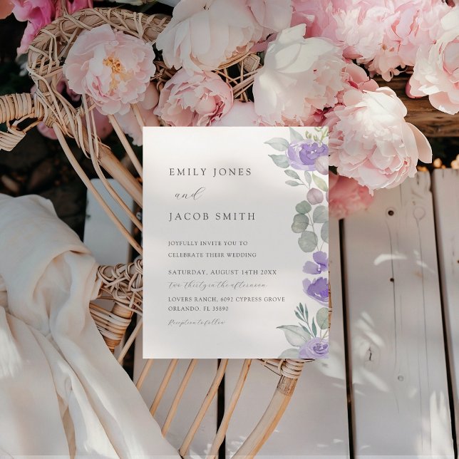Convite de Casamento Roxo Eucalipto Boho Econômico (Criador carregado)
