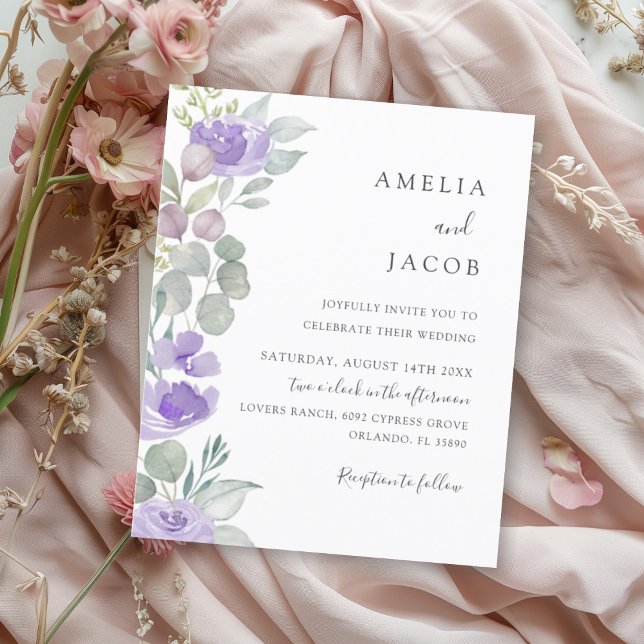 Convite de Casamento Roxo Eucalipto Boho Econômico (Criador carregado)
