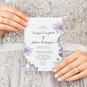 Convite de Casamento Roxo Eucalipto Floral Rústico