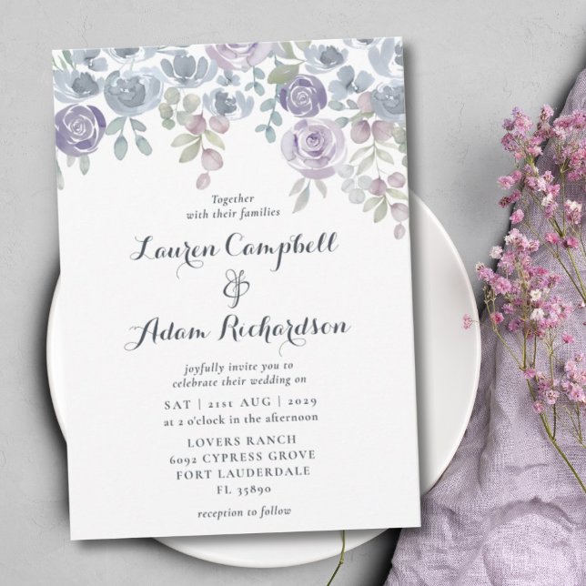 Convite de Casamento Roxo Floral e Eucalipto Rústi (Criador carregado)