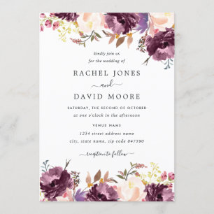 Convite de Casamento Roxo Floral em Aquarela