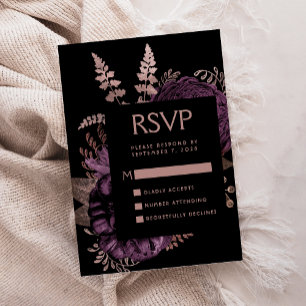 Convite de Casamento Roxo Floral Escuro Temperamen