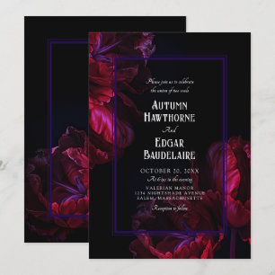 Convite de Casamento Roxo Floral Gótico Moody