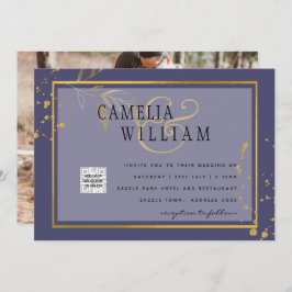 Convite de Casamento Roxo FOTO Código QR Salvar Da