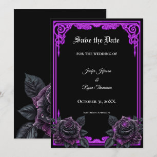 Convite de casamento roxo mágico com brilho gótico